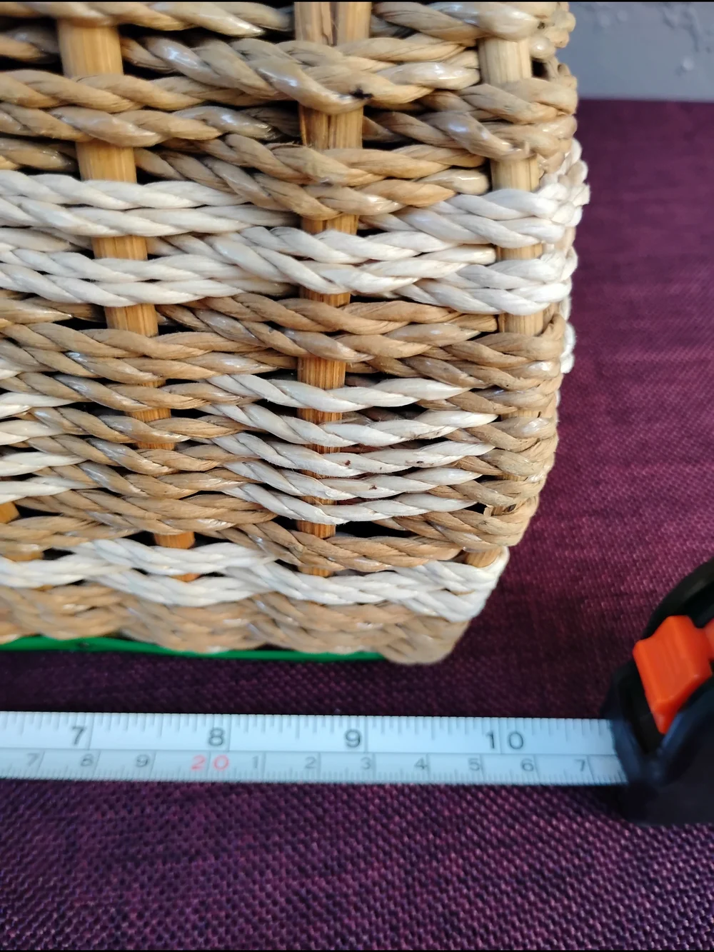 Vtg Wicker Sewing Basket Woven Beige  w/Green Lining Mid Century Made in Japan